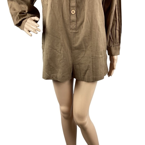 Free People Leyla Button Front Long Sleeve Romper XS Otter Brown - Picture 3 of 7